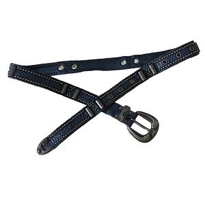 Usmeco Paris Vintage Black Real Leather Studded Belt Western Style Buckle OS